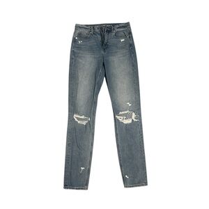 American Eagle Outfitters Blue Straight Leg Distressed Mom Jeans